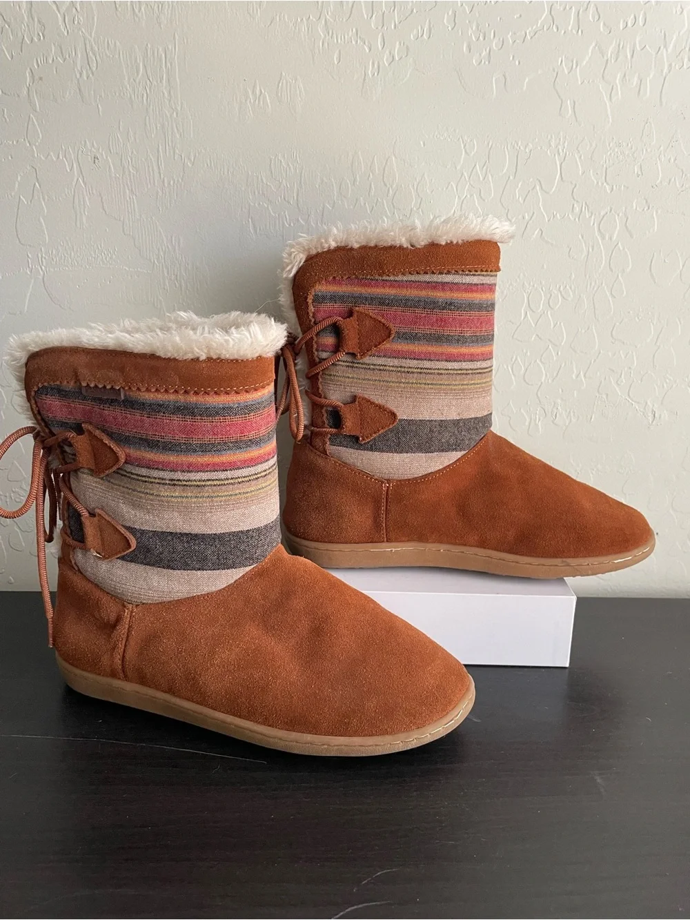 Pendleton Hacienda Tie-back Faux Fur-Lined Suede Short Boots - Rust